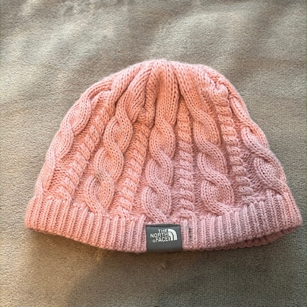 The North Face Pink Cable Knit Fleece Beanie